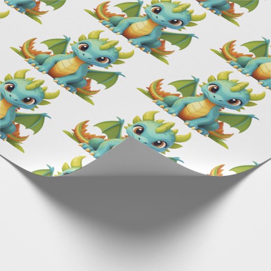Groen Blauw Baby Dragon Fantasy Inpakpapier (Hoek)