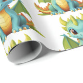 Groen Blauw Baby Dragon Fantasy Inpakpapier (Rol Hoek)