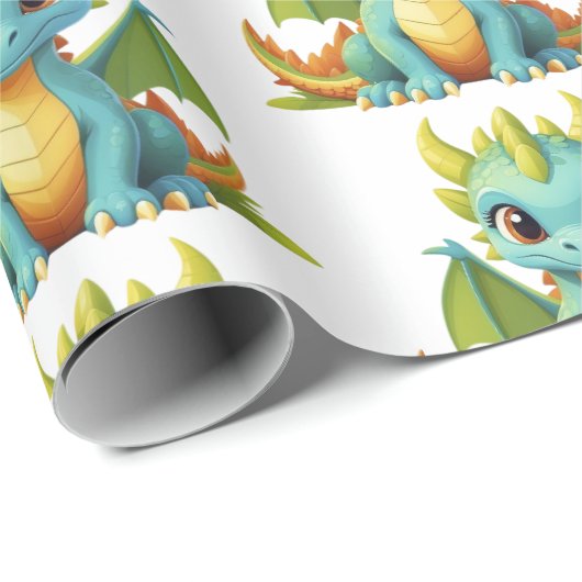 Groen Blauw Baby Dragon Fantasy Inpakpapier (Rol Hoek)