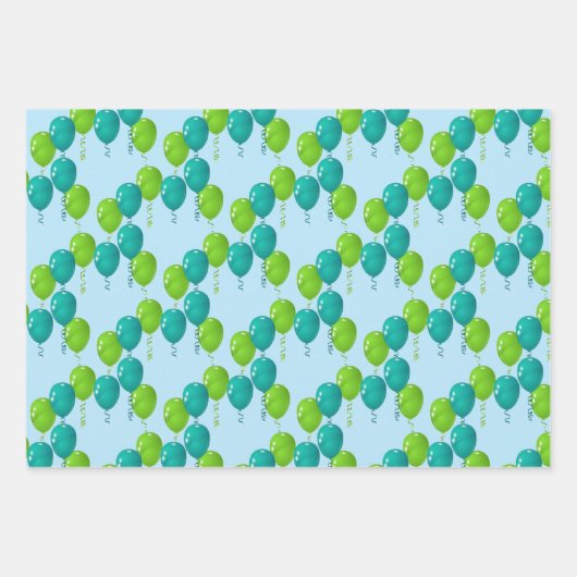 Groen Blauw Ballonnen Ontwerp Inpakpapier Vel (Voorkant 3)