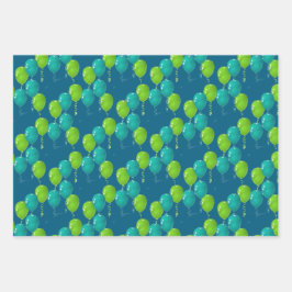 Groen Blauw Ballonnen Ontwerp Inpakpapier Vel