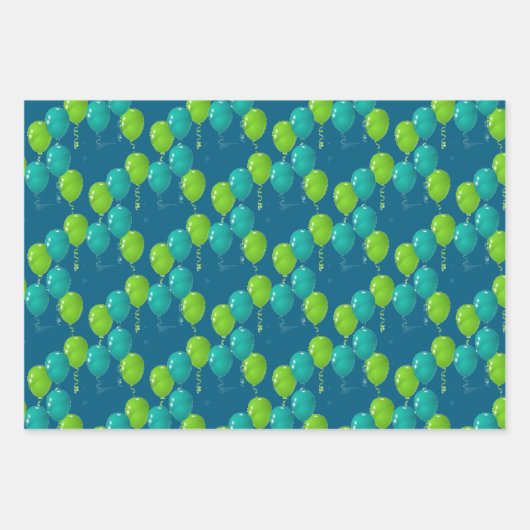 Groen Blauw Ballonnen Ontwerp Inpakpapier Vel (Voorkant)