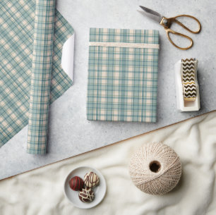 Groen Blauw Beige Geruite Verjaardag voor Mannen Cadeaupapier