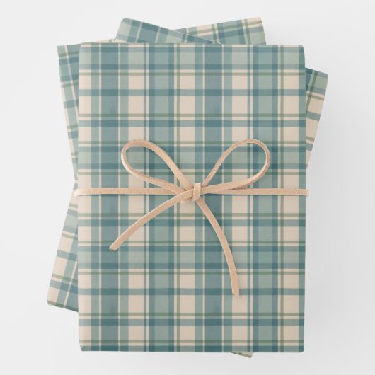 Groen Blauw Beige Plaid Mannen Verjaardag Vaderdag Inpakpapier Vel (In situ)