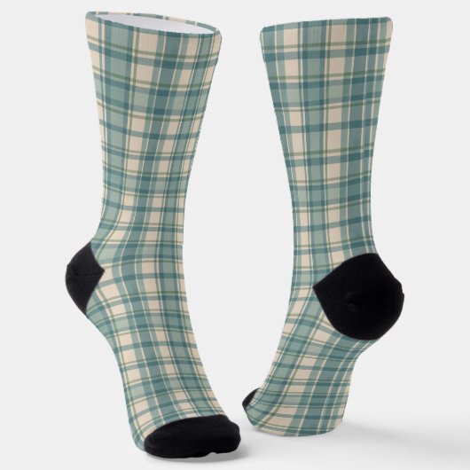 Groen Blauw Beige Plaid Tartan Buffalo Mannen Vrou Sokken (Gebogen)