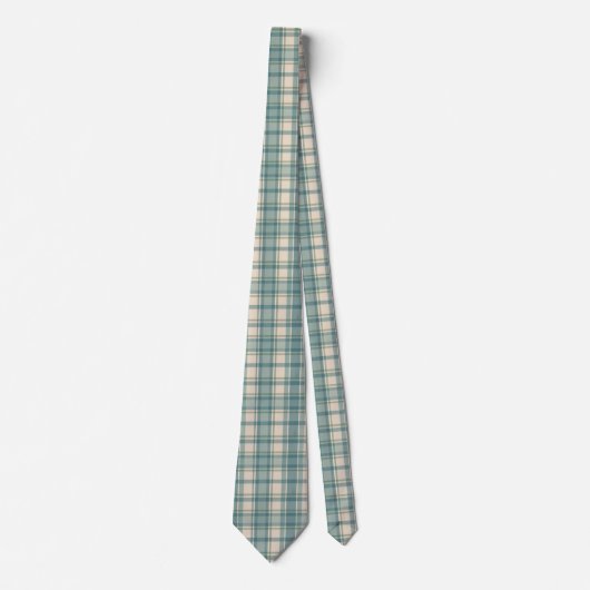 Groen Blauw Beige Tartan Buffalo Plaid Mannen Stropdas (Voorkant)