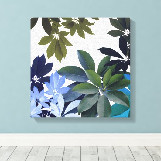 Groen & Blauw blad Ingewikkeld Canvas (Insitu (Houten vloer))