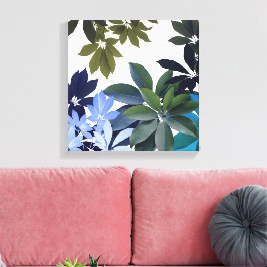 Groen & Blauw blad Ingewikkeld Canvas (Insitu (Woonkamer))