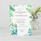 Groen Blauw Bladeren 40e Verjaardag Cocktail Party Kaart (Staand voorkant)