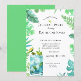 Groen Blauw Bladeren 40e Verjaardag Cocktail Party Kaart