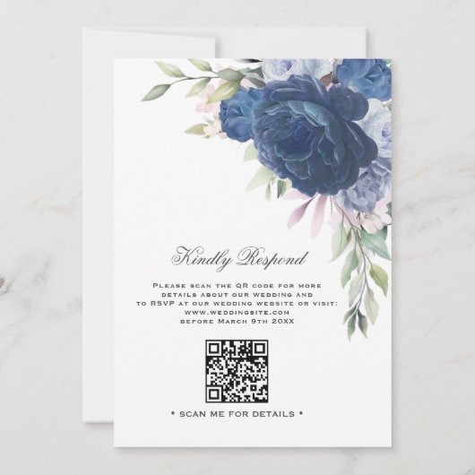 Groen Blauw Bloemen QR Code Moslim Bruiloft Kaart (Achterkant)
