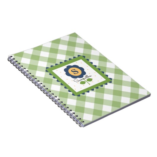 Groen Blauw Bloemengingham met Monogram Notitieboek (Rechterzijde)