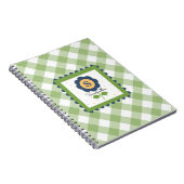 Groen Blauw Bloemengingham Monogrammetje Notitieboek (Rechterzijde)