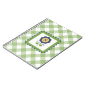 Groen Blauw Bloemengingham Monogrammetje Notitieboek (Linkerzijde)