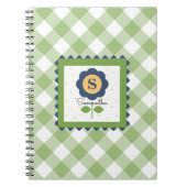 Groen Blauw Bloemengingham Monogrammetje Notitieboek (Voorkant)