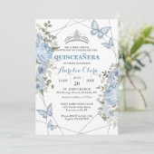 Groen Blauw Bloemmotief Vlinders 16e Quinceañera Kaart (Staand voorkant)