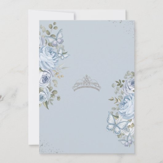 Groen Blauw Bloemmotief Vlinders 16e Quinceañera Kaart (Achterkant)