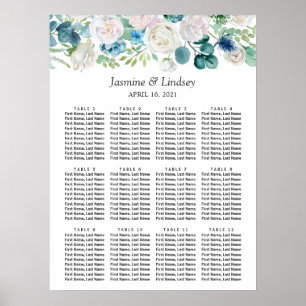 Groen Blauw Bloemstuk Bruiloft Zitplaatsenkaart Poster