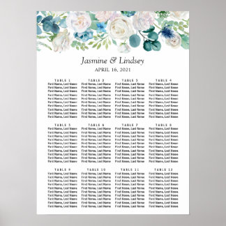 Groen Blauw Bloemstuk Bruiloft Zitplaatsenkaart Poster