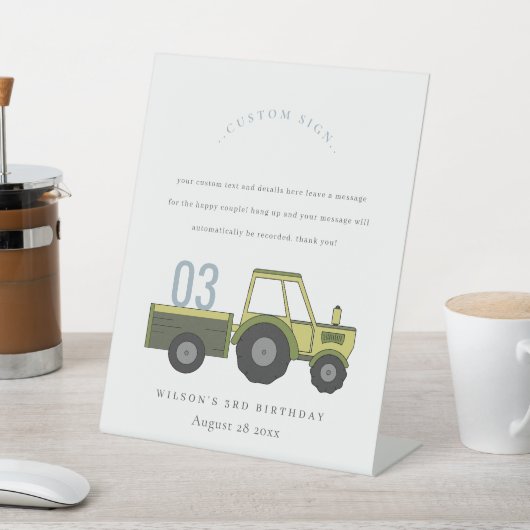 Groen blauw Boerderij tractorkinderen Verjaardag A Reclamebord Met Voetstuk (Insitu)