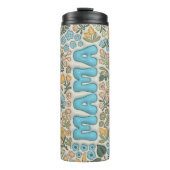 Groen Blauw Boho Bloemen 3D Effect Mama Thermosbeker (Voorkant)