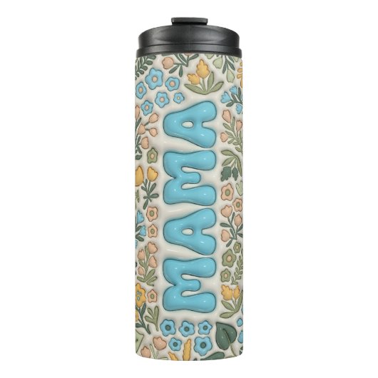 Groen Blauw Boho Bloemen 3D Effect Mama Thermosbeker (Voorkant)