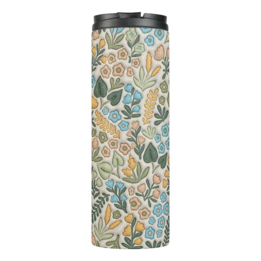 Groen Blauw Boho Bloemen 3D Effect Mama Thermosbeker (Achterkant)
