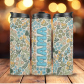 Groen Blauw Boho Bloemen 3D Effect Mama Thermosbeker