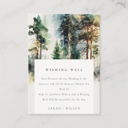 Groen blauw bos bos wishing Well Wedding Informatiekaartje (Voorkant)