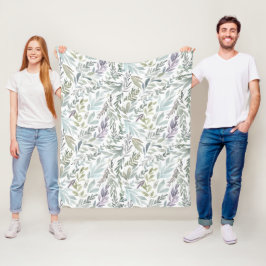 Groen Blauw Botanisch Aquarel Fleece Deken