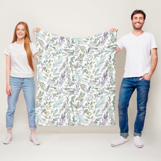 Groen Blauw Botanisch Aquarel Fleece Deken (In situ)