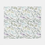 Groen Blauw Botanisch Aquarel Fleece Deken (Voorkant (Horizontaal))