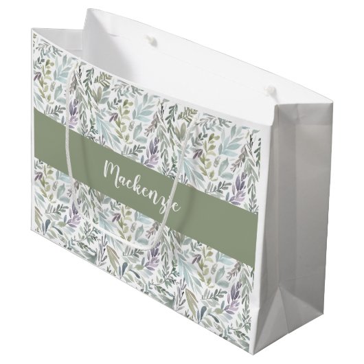 Groen Blauw Botanisch Aquarel Groot Cadeauzakje (Voorkant Gekanteld)