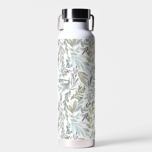 Groen Blauw Botanisch Aquarel Waterfles (Voorkant)