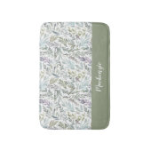 Groen Blauw Botanisch Waterverf Monogram Naam Badmat (Voorkant Verticaal)