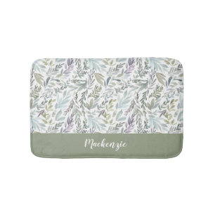 Groen Blauw Botanisch Waterverf Monogram Naam Badmat
