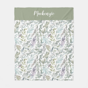 Groen Blauw Botanisch Waterverf Monogram Naam Fleece Deken
