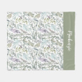 Groen Blauw Botanisch Waterverf Monogram Naam Fleece Deken (Voorkant (Horizontaal))