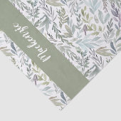 Groen Blauw Botanisch Waterverf Monogram Naam Tissuepapier (Detail)