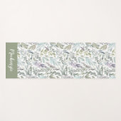 Groen Blauw Botanisch Waterverf Monogram Naam Yogamat (Voorkant (horizontaal))