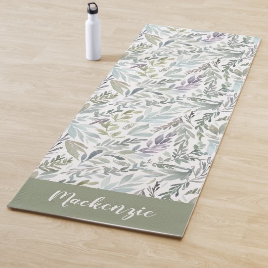 Groen Blauw Botanisch Waterverf Monogram Naam Yogamat (In situ)