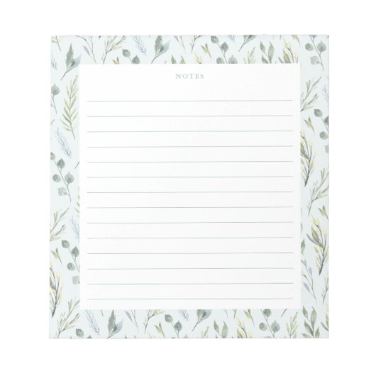 Groen Blauw Botanische Waterverf Bloemen Notitiebl Notitieblok (Voorkant)