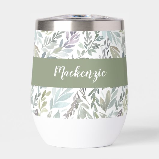 Groen Blauw Botanische Waterverf Monogram Naam (Voorkant)
