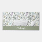 Groen Blauw Botanische Waterverf Monogram Naam Bureaumat (Keyboard & Muis)