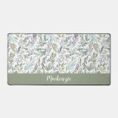 Groen Blauw Botanische Waterverf Monogram Naam Bureaumat (Voorkant)