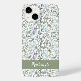 Groen Blauw Botanische Waterverf Monogram Naam Case-Mate iPhone 14 Hoesje