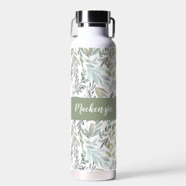 Groen Blauw Botanische Waterverf Monogram Naam Waterfles