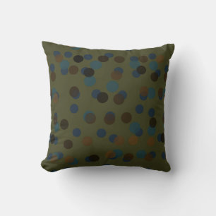 groen, blauw, bruin, brons en zwart stippelpatroon kussen