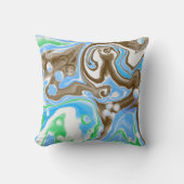Groen-blauw-bruin kussen in marmeren stijl. (Voorkant)