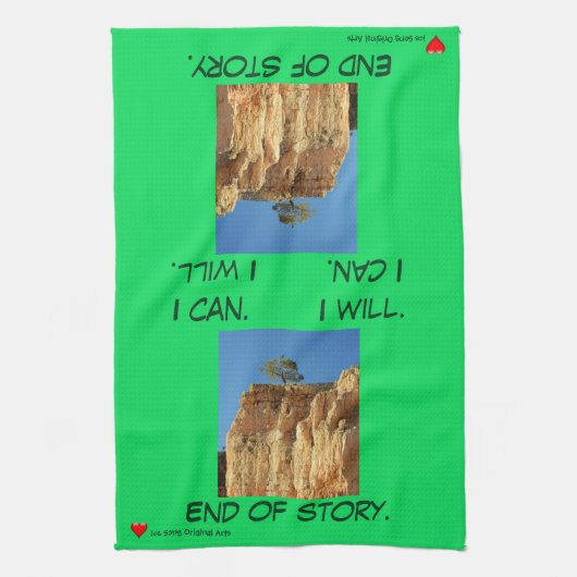 Groen blauw bruin rood boomhart dat ik kan theedoek (Verticaal)